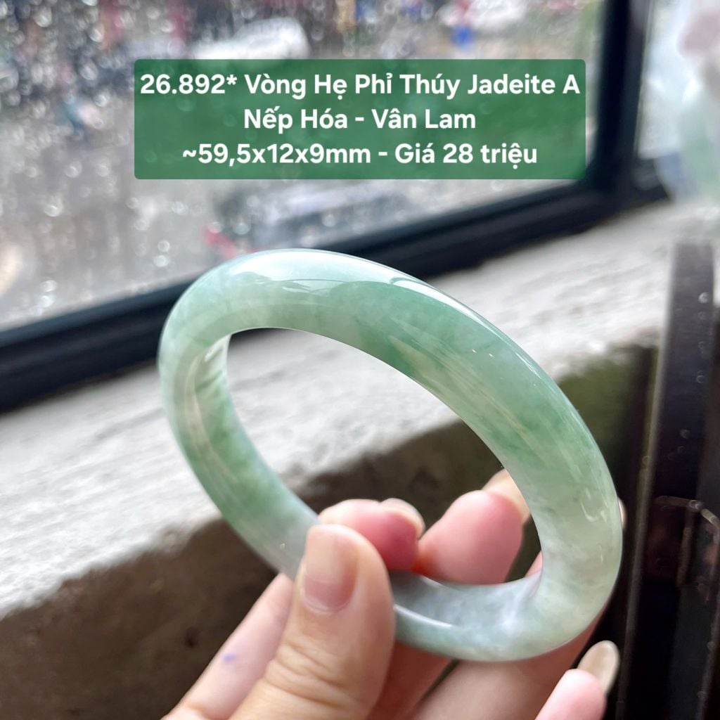 26.892* Vòng Hẹ Phỉ Thuý Jadeite A -  Nếp Hoá - Vân Lam ~ 59,5x12x9mm
