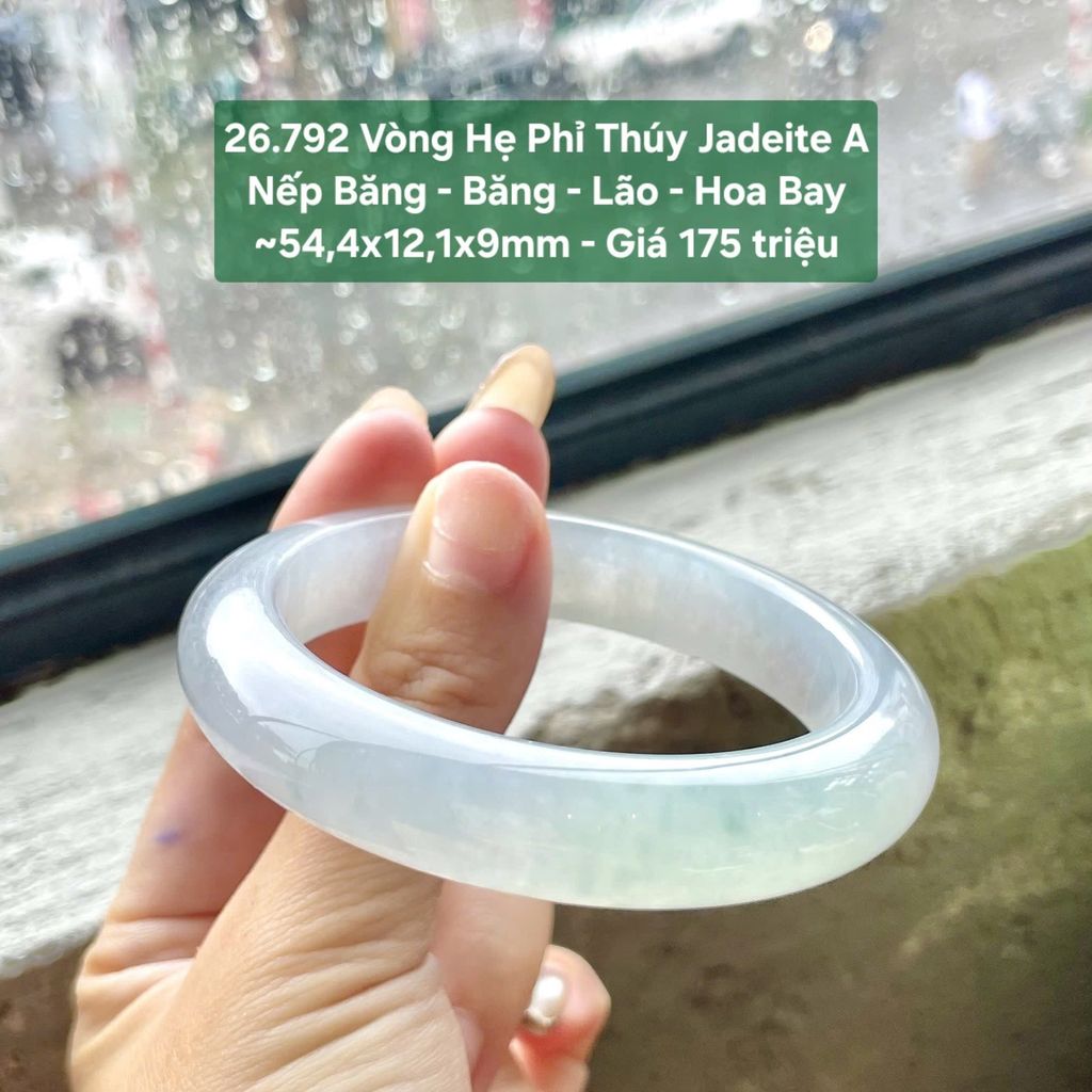 26.792 Vòng Hẹ Phỉ Thuý Jadeite A -  Nếp Băng - Băng - Lão - Hoa Bay ~ 54,4x12,1x9mm