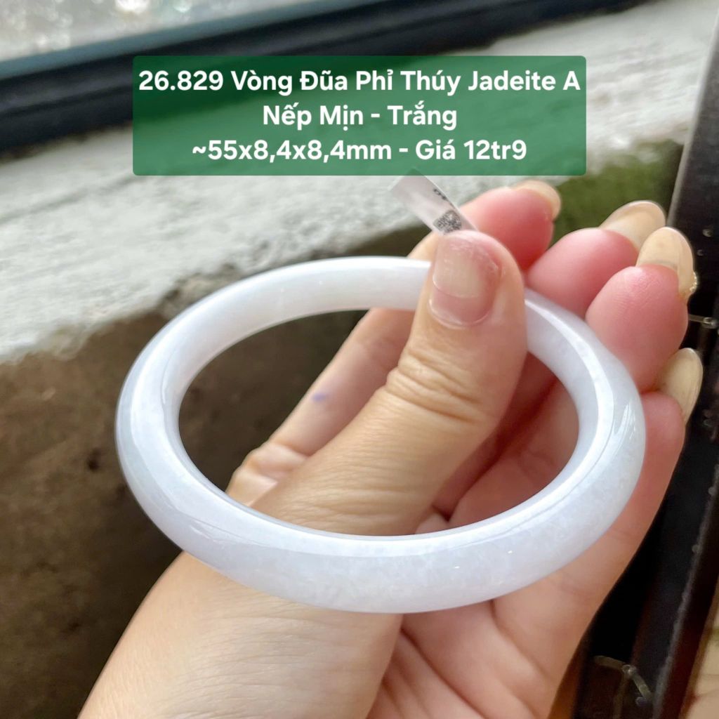 26.829 Vòng Đũa Phỉ Thuý Jadeite A - Nếp Mịn - Trắng ~ 55x8,4x8,4mm