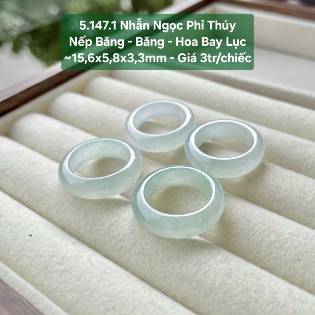 Nhẫn Ngọc Phỉ Thuý Nếp Băng - Băng - Hoa Bay Lục ~15,6x5,8x3,3mm 5.147.1