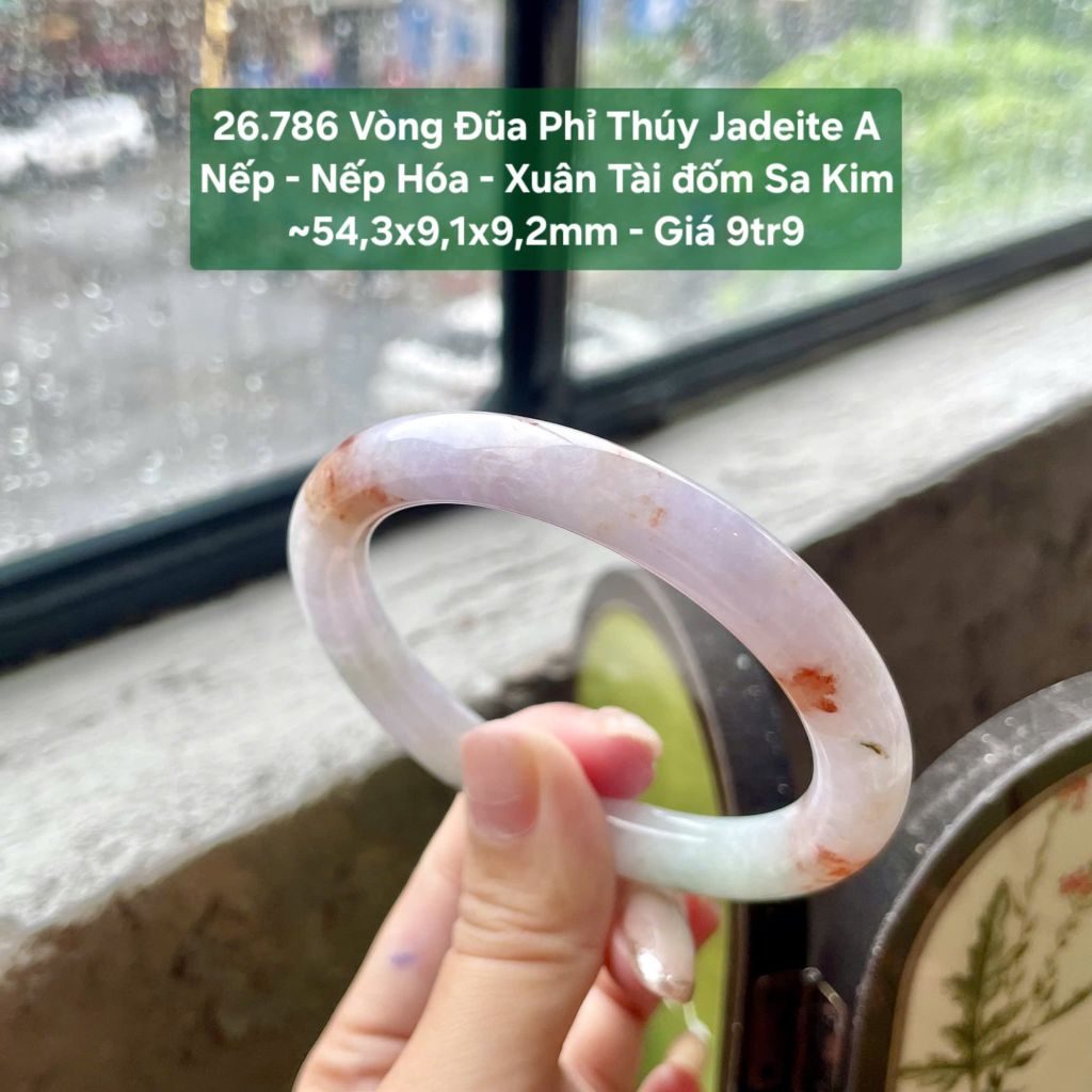 26.786 Vòng Đũa Phỉ Thuý Jadeite A - Nếp -  Nếp Hoá -  Xuân Tài Đốm Sa Kim ~ 54,3x9,1x9,2mm