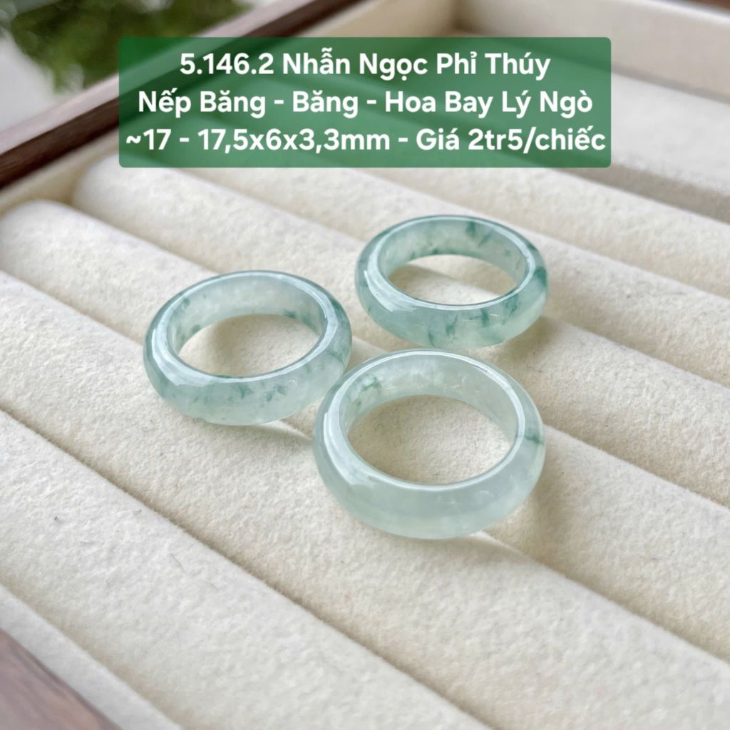 Nhẫn Ngọc Phỉ Thuý Nếp Băng - Băng - Hoa Bay Lý Ngò ~17-17,5x6x3,3mm 5.146.2
