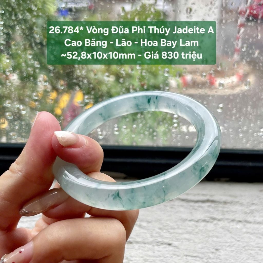 26.784* Vòng Đũa Phỉ Thuý Jadeite A - Cao Băng - Lão - Hoa Bay Lam ~ 52,8x10x10mm