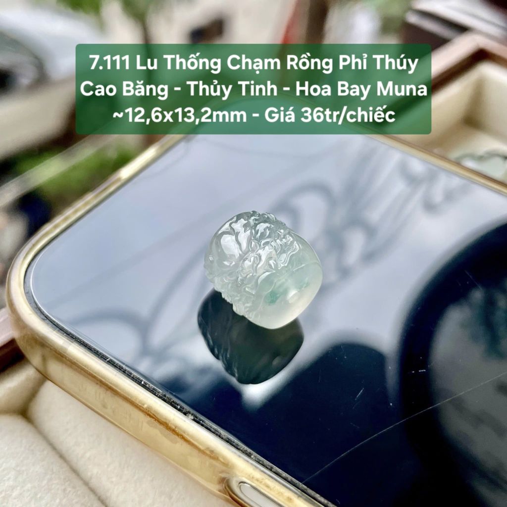 Lu Thống Chạm Rồng Phỉ Thuý Cao Băng - Thuỷ Tinh - Hoa Bay Muna ~12,6x13,2mm 7.111