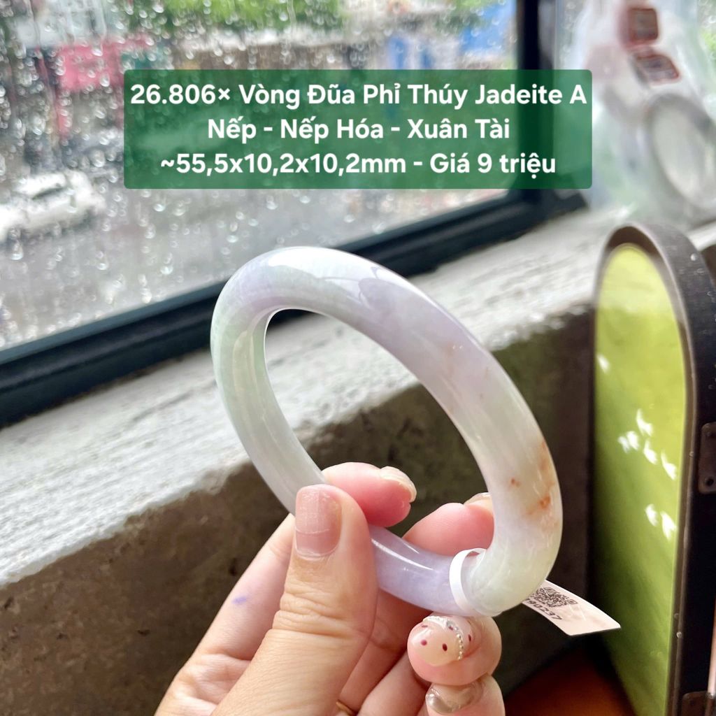 26.806X Vòng Đũa Phỉ Thuý Jadeite A - Nếp -  Nếp Hoá -  Xuân Tài ~ 55,5x10,2x10,2mm