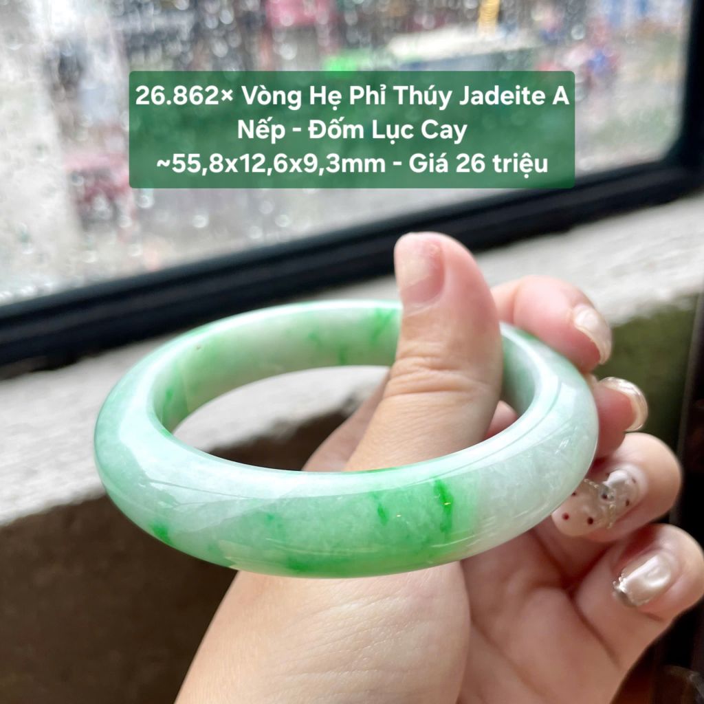 26.862x Vòng Hẹ Phỉ Thuý Jadeite A -  Nếp - Đốm Lục Cay ~ 55,8x12,6x9,3mm