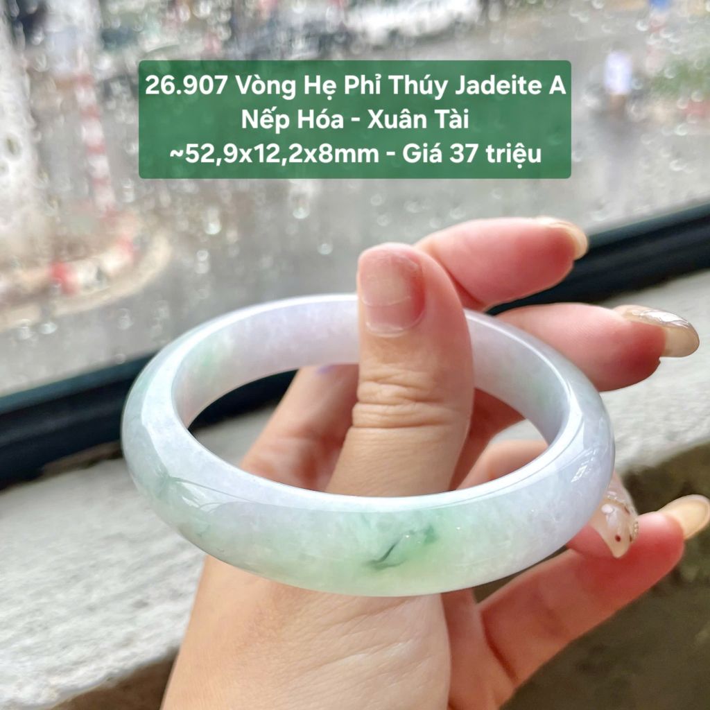 26.907 Vòng Hẹ Phỉ Thuý Jadeite A -  Nếp Hoá -  Xuân Tài ~52,9x12,2x8mm