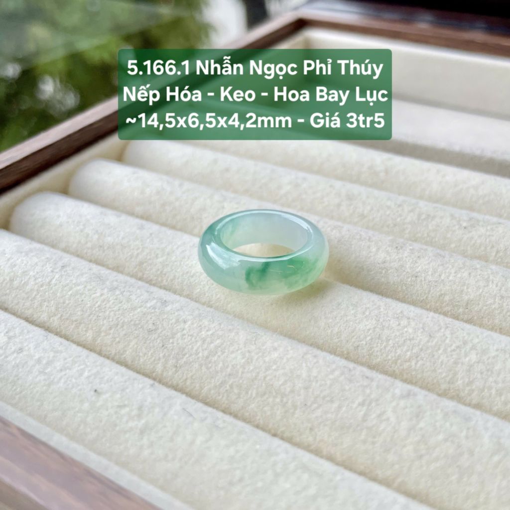 Nhẫn Ngọc Phỉ Thuý Nếp Hoá - Keo - Hoa Bay Lục ~14,5x6,5x4,2mm 5.166.1