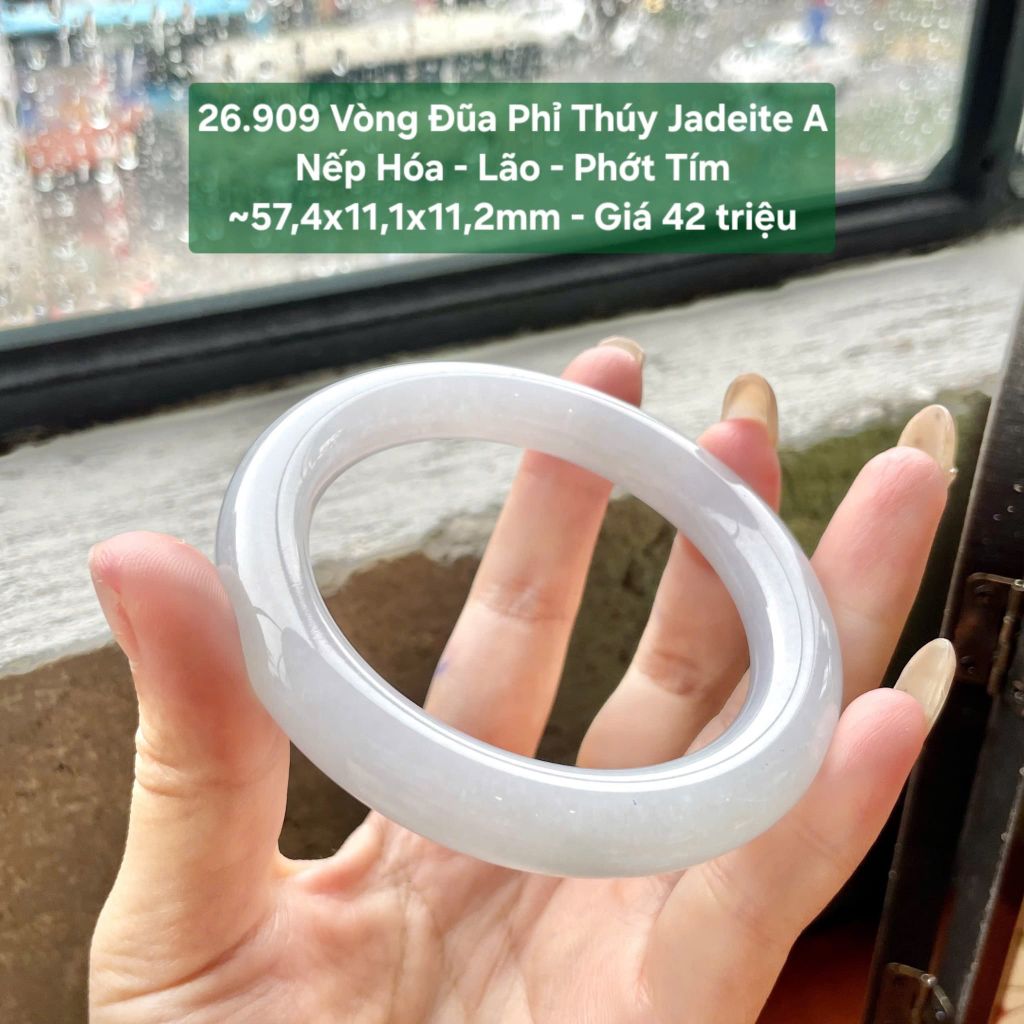 26.909 Vòng Đũa Phỉ Thuý Jadeite A - Nếp Hoá - Lão - Phớt Tím ~57,4x11,1x11,2mm