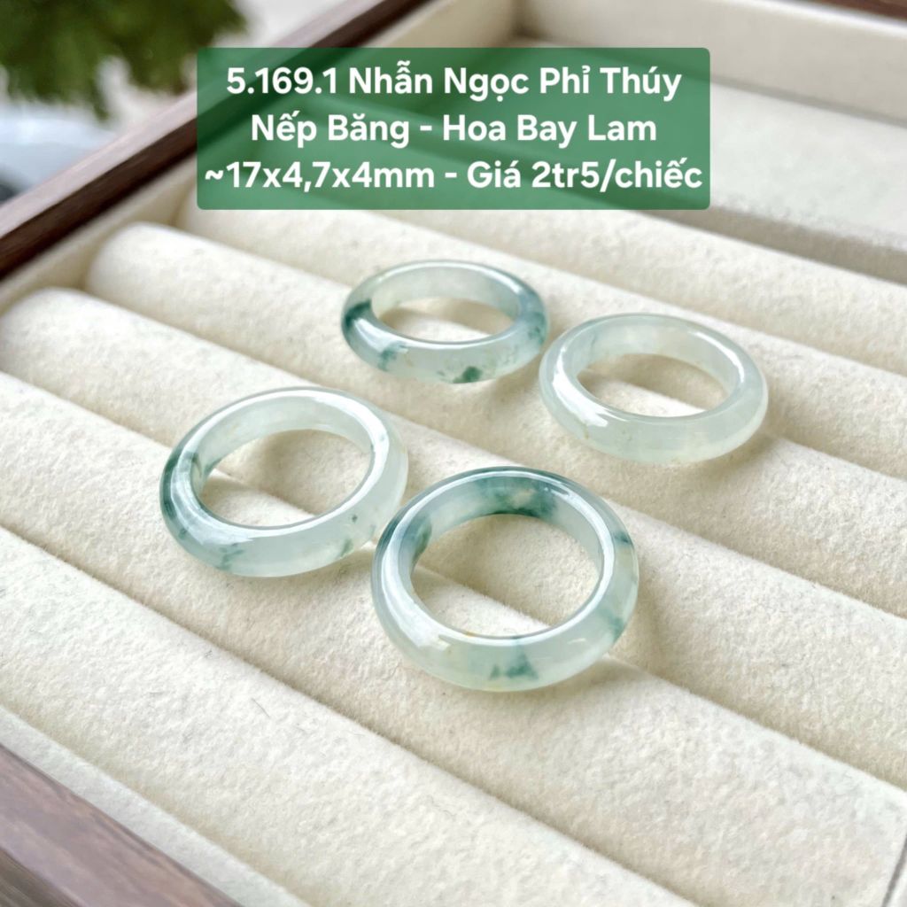 Nhẫn Ngọc Phỉ Thuý Nếp Băng - Hoa Bay Lam ~17x4,7x4mm 5.169.1