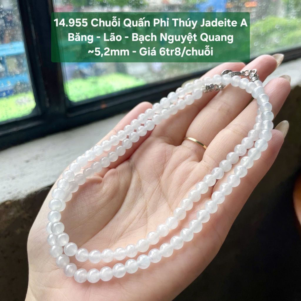 14.955 Chuỗi Quấn Phỉ Thuý Jadeite A - Băng - Lão - Bạch Nguyệt Quang ~ 5,2mm