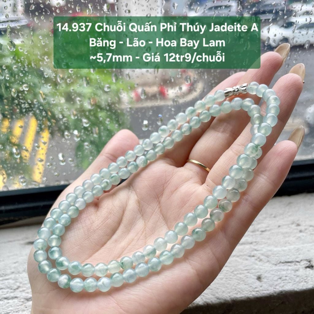 14.937 Chuỗi Quấn Phỉ Thuý Jadeite A - Băng - Lão - Hoa Bay Lam ~ 5,7mm