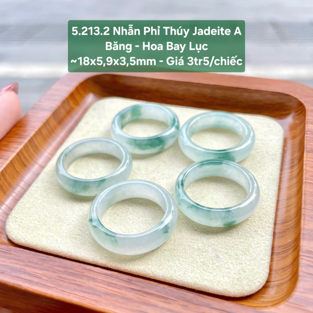 5.213.2 Nhẫn Phỉ Thuý Jadeite A Băng - Hoa Bay Lục ~18x5,9x3,5mm