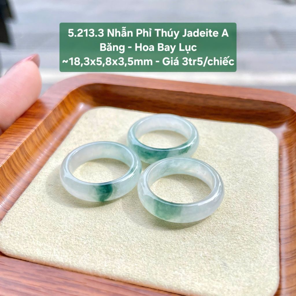 5.213.3 Nhẫn Phỉ Thuý Jadeite A Băng - Hoa Bay Lục ~18,3x5,8x3,5mm