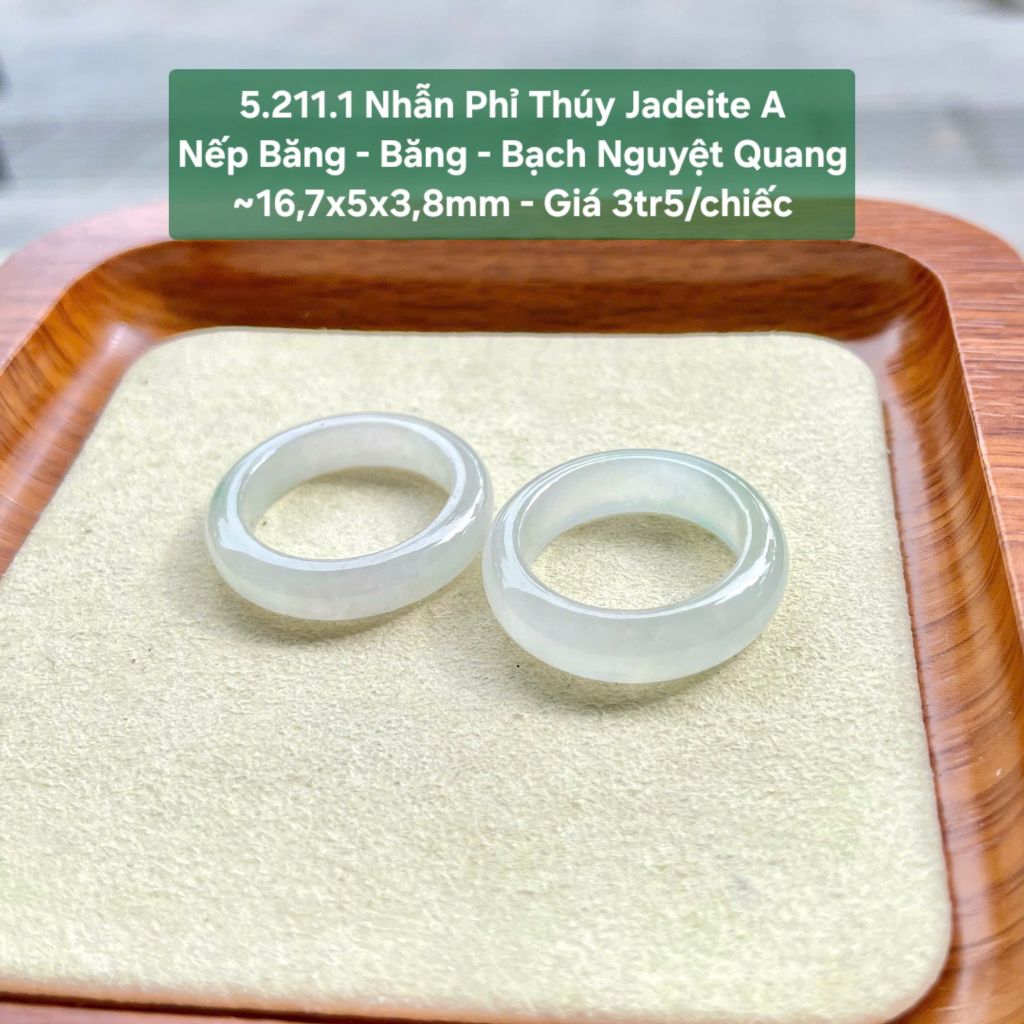 5.211.1 Nhẫn Phỉ Thuý Jadeite A - Nếp Băng- Băng - Bạch Nguyệt Quang ~16,7x5x3,8mm