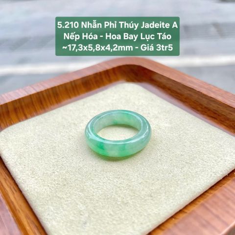 5.210 Nhẫn Phỉ Thuý Jadeite A - Nếp Hoá - Hoa Bay Lục Táo ~17,3x5,8x4,2mm