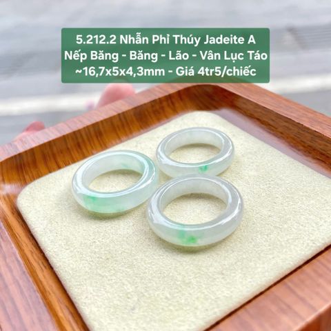 5.212.2 Nhẫn Phỉ Thuý Jadeite A Nếp Băng - Băng - Lão - Vân Lục Táo ~16,7x5x4,3mm