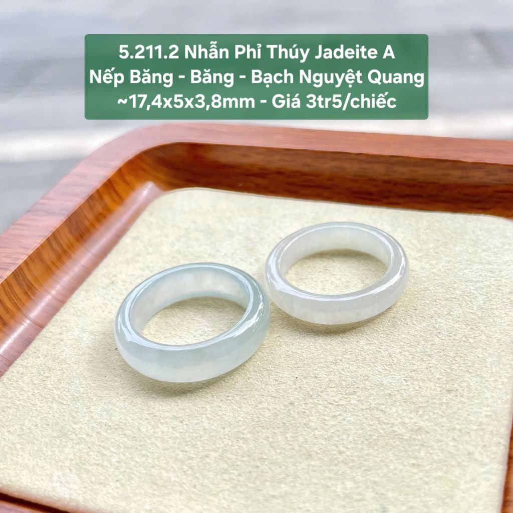 5.211.2 Nhẫn Phỉ Thuý Jadeite A - Nếp Băng- Băng - Bạch Nguyệt Quang ~17,4x5x3,8mm