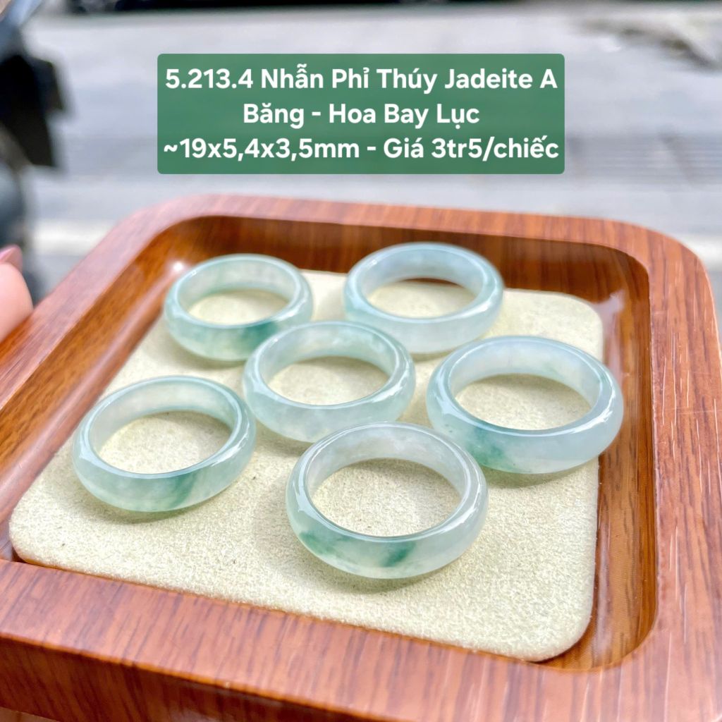 5.213.4 Nhẫn Phỉ Thuý Jadeite A Băng - Hoa Bay Lục ~19x5,4x3,5mm