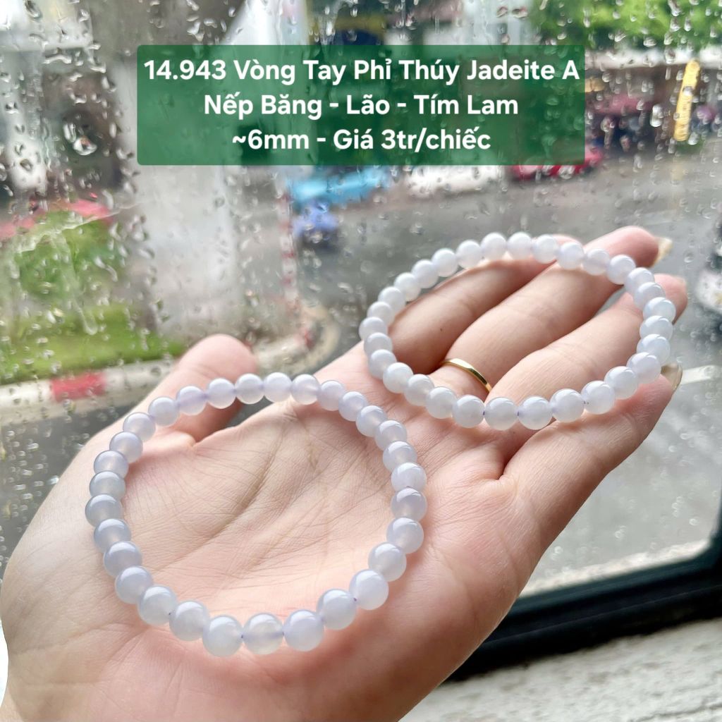 14.943 Vòng Tay Phỉ Thuý Jadeite A - Nếp Băng - Lão - Tím Lam ~ 6mm