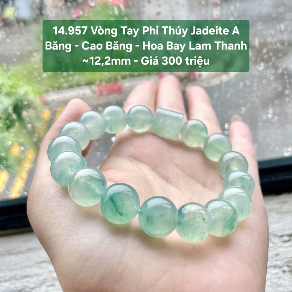 14.957 Vòng Tay Phỉ Thuý Jadeite A - Băng - Cao Băng - Hoa Bay Lam Thanh ~ 12,2mm