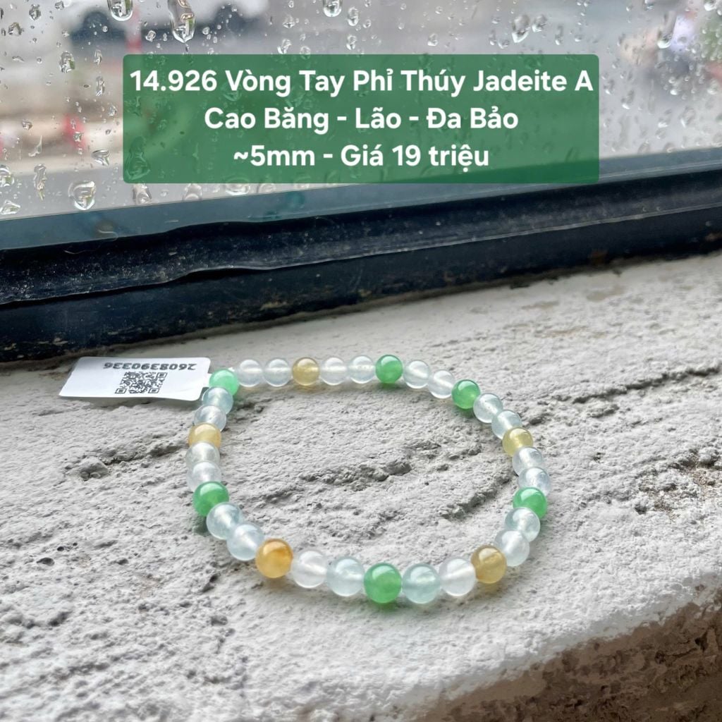 14.926 Vòng Tay Phỉ Thuý Jadeite A - Cao Băng - Lão - Đa Bảo ~ 5mm