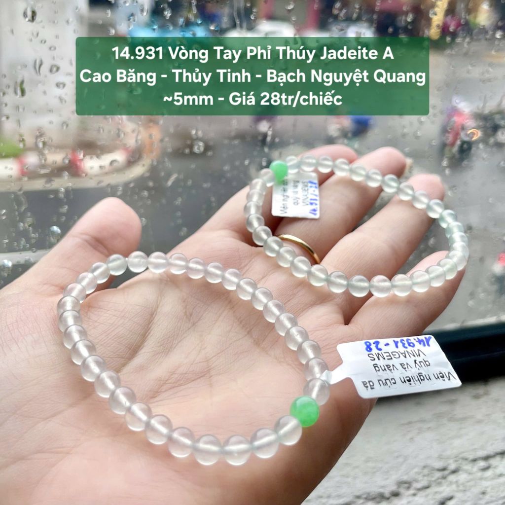 14.931 Vòng Tay Phỉ Thuý Jadeite A - Cao Băng - Thuỷ Tinh - Bạch Nguyệt Quang ~ 5mm