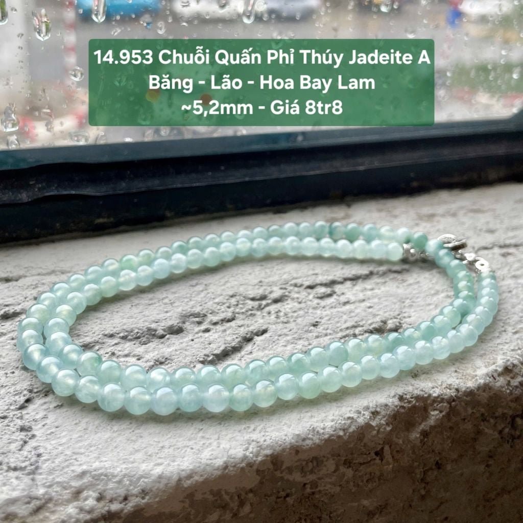 14.953 Chuỗi Quấn Phỉ Thuý Jadeite A - Băng - Lão - Hoa Bay Lam ~ 5,2mm