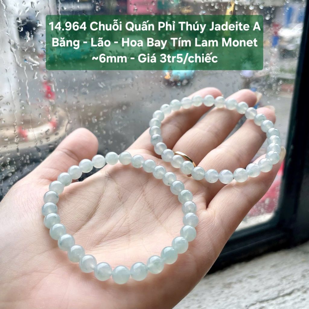 14.964 Vòng Tay Phỉ Thuý Jadeite A - Băng - Lão - Hoa Bay Tím Lam Monet ~6mm