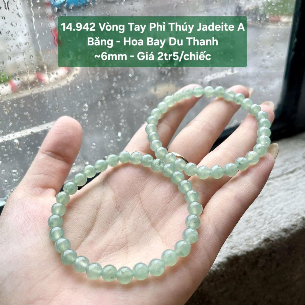 14.942 Vòng Tay Phỉ Thuý Jadeite A - Băng - Hoa Bay Du Thanh ~ 6mm