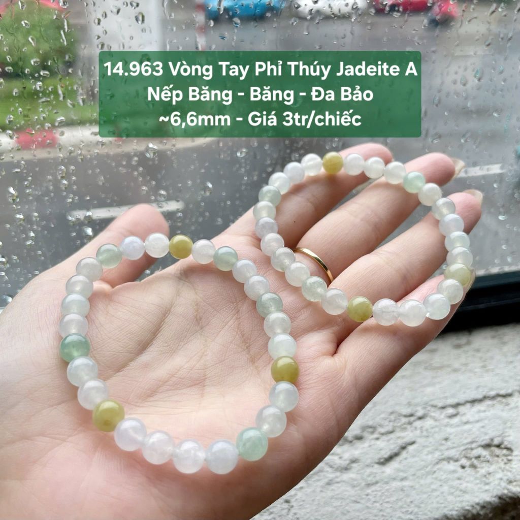 14.963 Vòng Tay Phỉ Thuý Jadeite A - Nếp Băng - Băng - Đa Bảo ~ 6,6mm