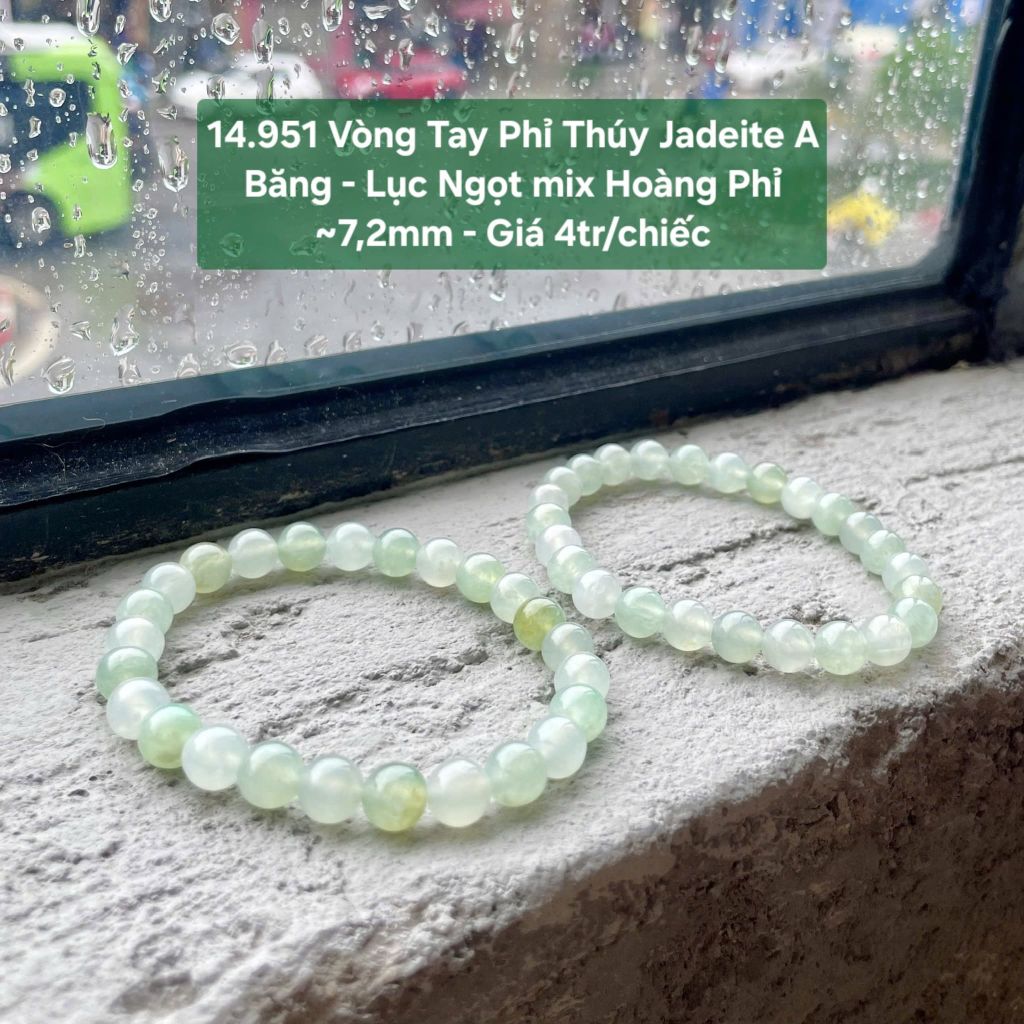 14.951 Vòng Tay Phỉ Thuý Jadeite A - Băng - Lục Ngọt Mix Hoàng Phỉ ~ 7,2mm
