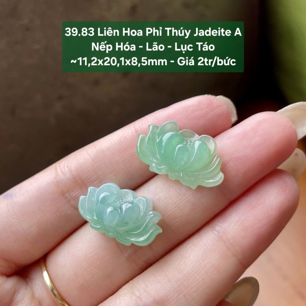 39.83 Liên Hoa Phỉ Thuý Jadeite A - Nếp Hoá - Lão - Lục Táo ~ 11,2x20,1x8,5mm