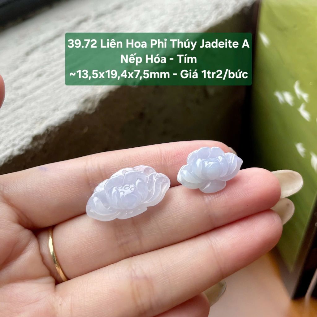 39.72 Liên Hoa Phỉ Thuý Jadeite A - Nếp Hoá - Tím ~ 13,5x19,4x7,5mm