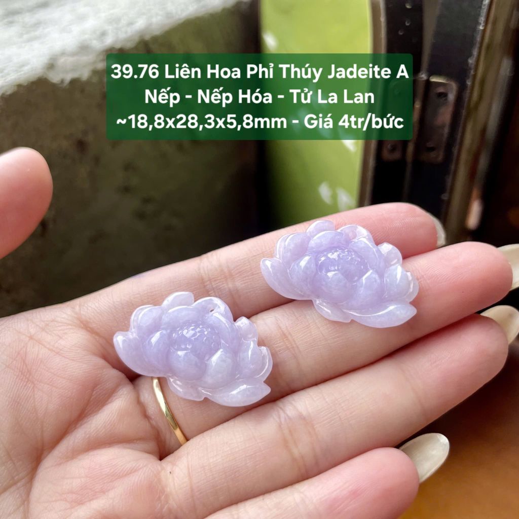 39.76 Liên Hoa Phỉ Thuý Jadeite A - Nếp - Nếp Hoá - Tử La Lan ~ 18,8x28,3x5,8mm