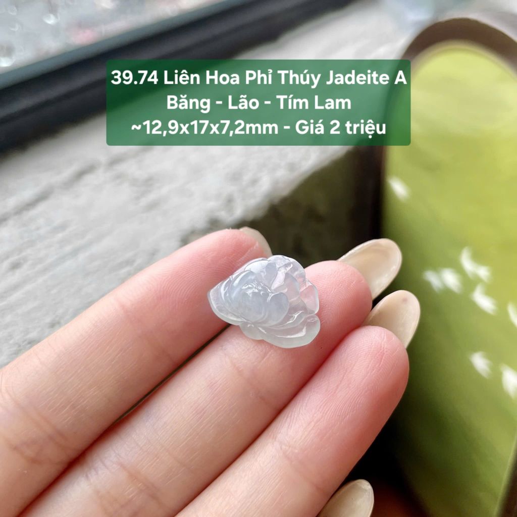 39.74 Liên Hoa Phỉ Thuý Jadeite A - Băng - Lão - Tím Lam ~ 12,9x17x17,2mm