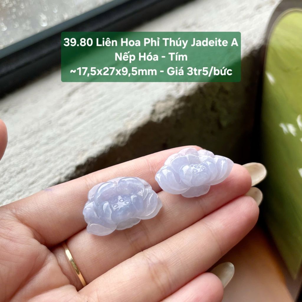 39.80 Liên Hoa Phỉ Thuý Jadeite A - Nếp Hoá - Tím ~ 17,5x27x9,5mm