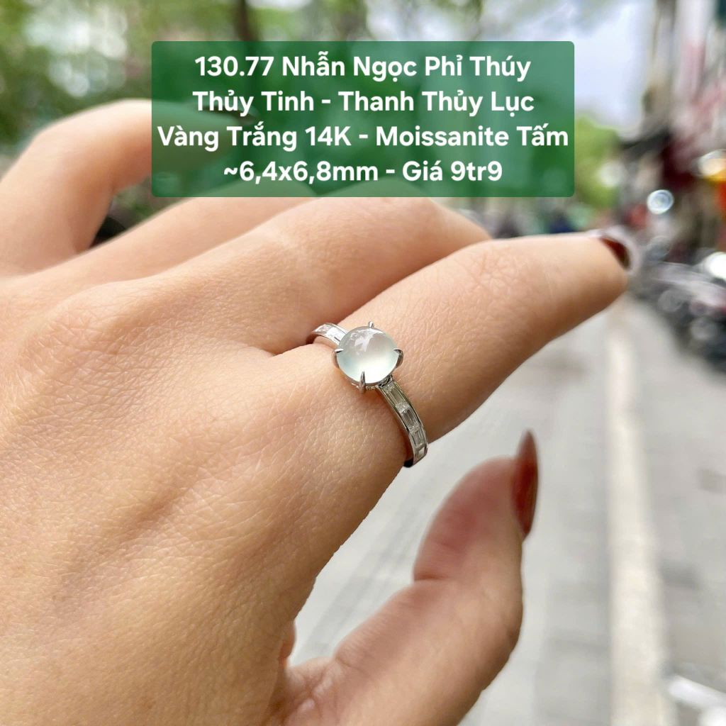 Nhẫn Ngọc Phỉ Thuý Thuỷ Tinh - Thanh Thuỷ Lục VT14K - Mois tấm ~6,4x6,8mm 130.77