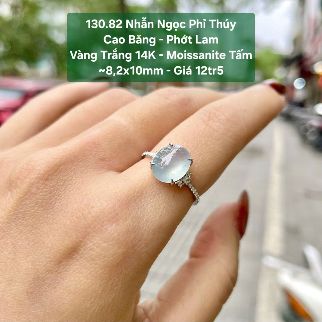 Nhẫn Ngọc Phỉ Thuý Cao Băng - Phớt Lam VT14K - Mois tấm ~8,2x10mm 130.82