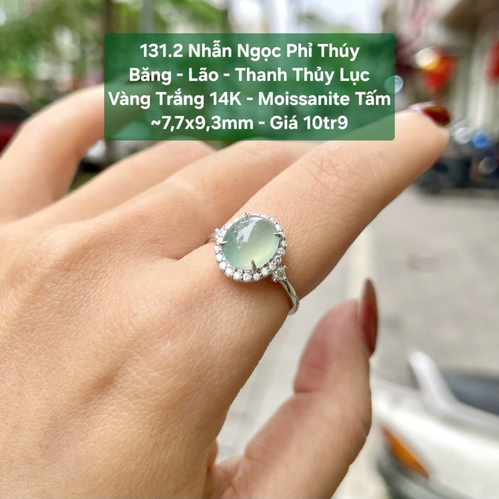 Nhẫn Ngọc Phỉ Thuý Băng - Lão - Thanh Thuỷ Lục VT14K - Mois tấm ~7,7x9,3mm 131.2