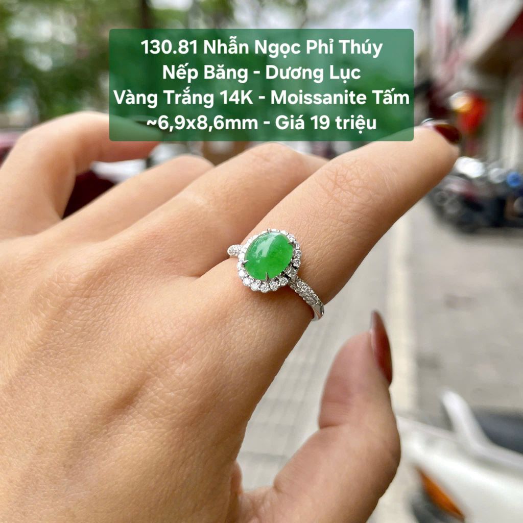 Nhẫn Ngọc Phỉ Thuý Nếp - Dương Lục VT14K - Mois tấm ~6,9x8,6mm 130.81