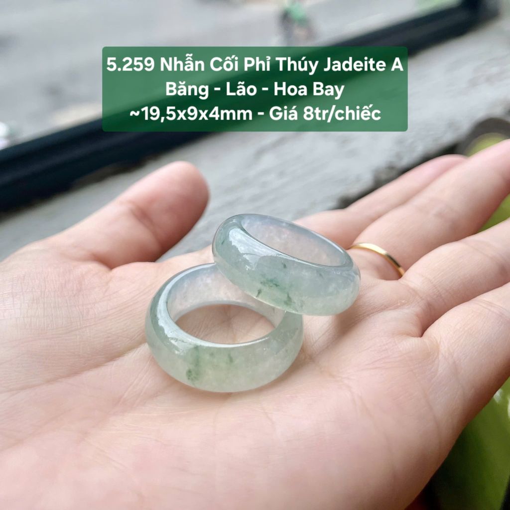 5.259 Nhẫn Cối Phỉ Thuý Jadeite A - Băng - Lão - Hoa Bay ~19,5x9x4mm