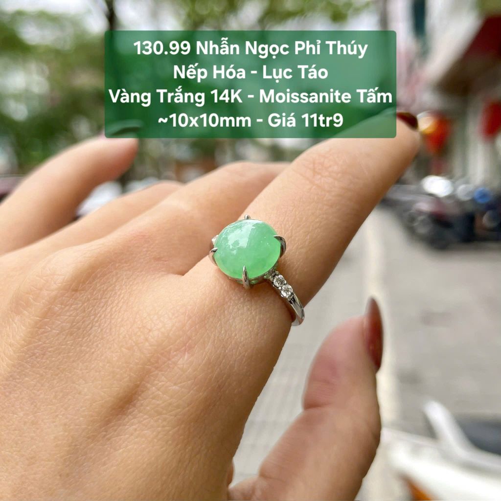 Nhẫn Ngọc Phỉ Thuý Nếp Hoá - Lục Táo VT14K - Mois tấm ~10x10mm 130.99