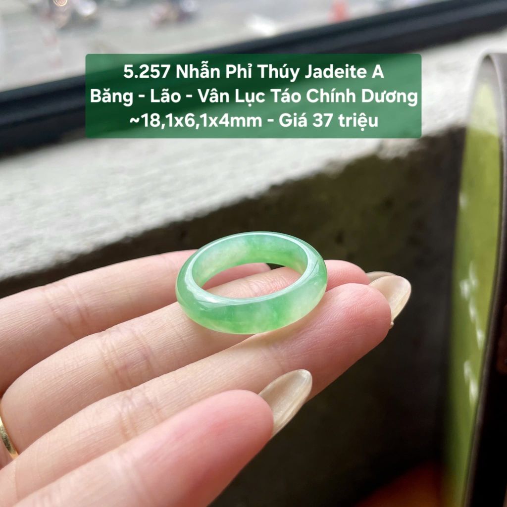 5.257 Nhẫn Phỉ Thuý Jadeite A - Băng - Lão - Vân Lục Táo Chính Dương ~18,1x6,1x4mm