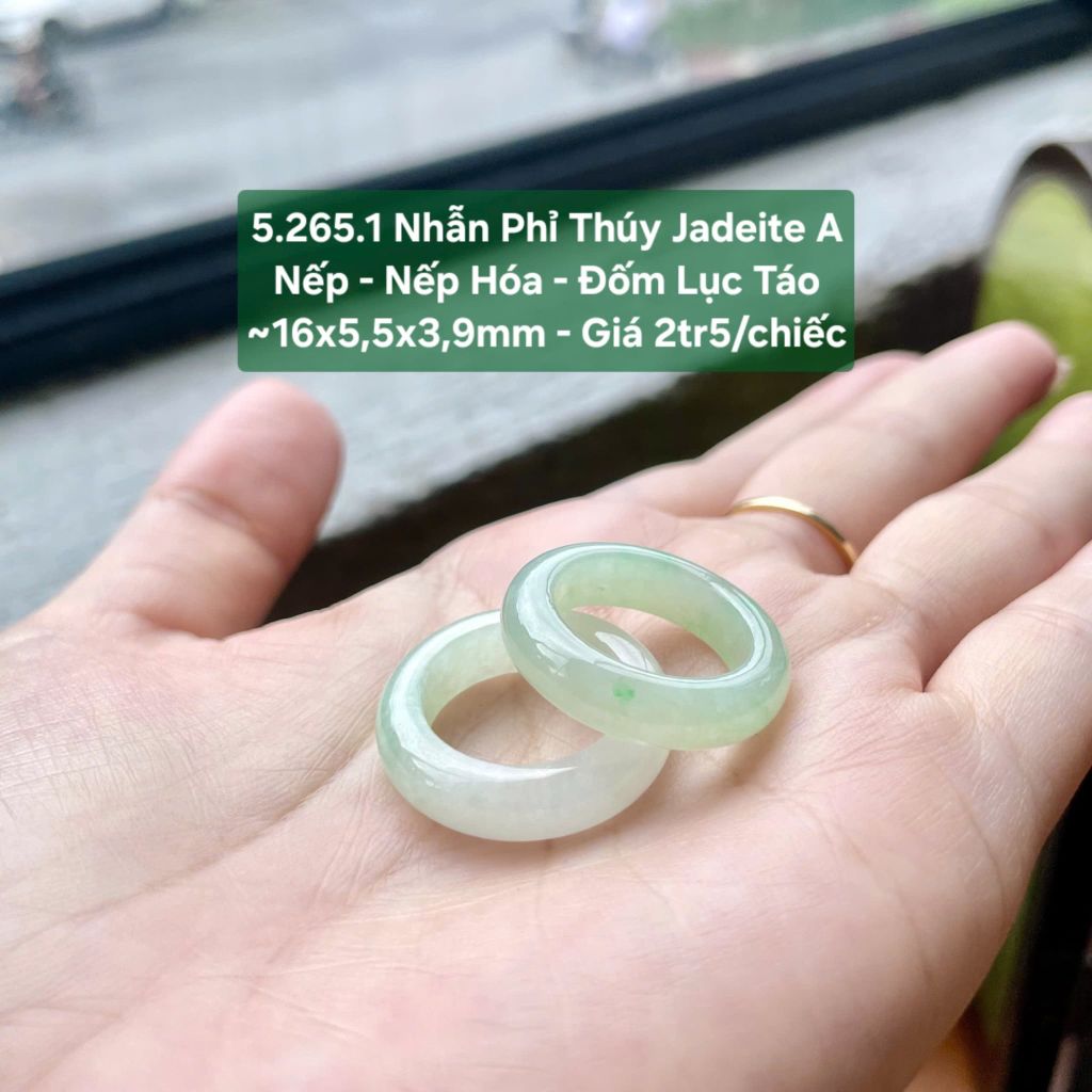 5.265.1 Nhẫn Phỉ Thuý Jadeite A - Nếp - Nếp Hoá - Đốm Lục Táo ~ 16x5,5x3,9mm