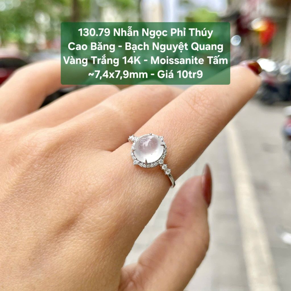 Nhẫn Ngọc Phỉ Thuý Cao Băng - Bạch Nguyệt Quang VT14K - Mois tấm ~7,4x7,9mm 130.79