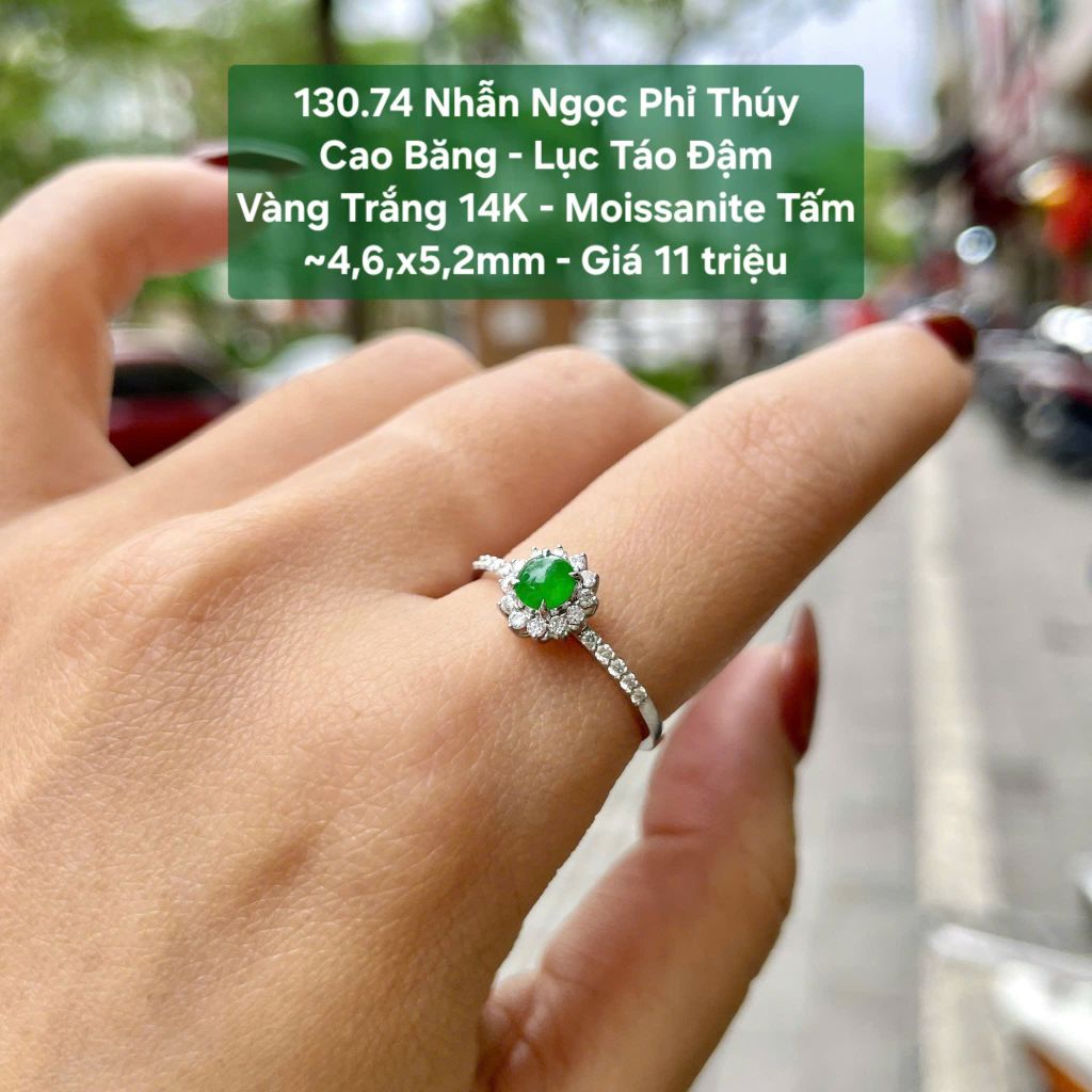 Nhẫn Ngọc Phỉ Thuý Cao Băng - Lục Táo Đậm  VT14K - Mois tấm ~4,6x5,2mm 130.74