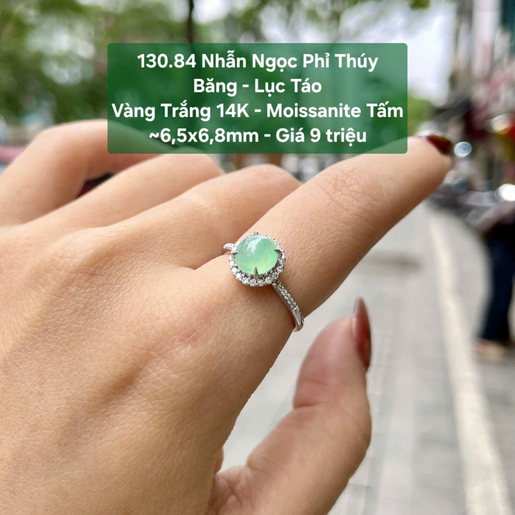 Nhẫn Ngọc Phỉ Thuý Băng - Lục Táo VT14K - Mois tấm ~6,5x6,8mm 130.84