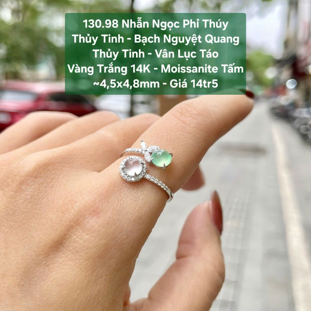 Nhẫn Ngọc Phỉ Thuý Thuỷ Tinh - Bạch Nguyệt Quang Thuỷ Tinh - Vân Lục Táo VT14K - Mois tấm ~4,5x4,8mm 130.98