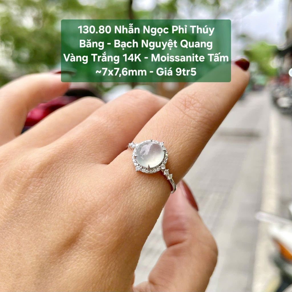 Nhẫn Ngọc Phỉ Thuý Băng - Bạch Nguyệt Quang VT14K-  - Mois tấm ~ 7x7,6mm 130.80